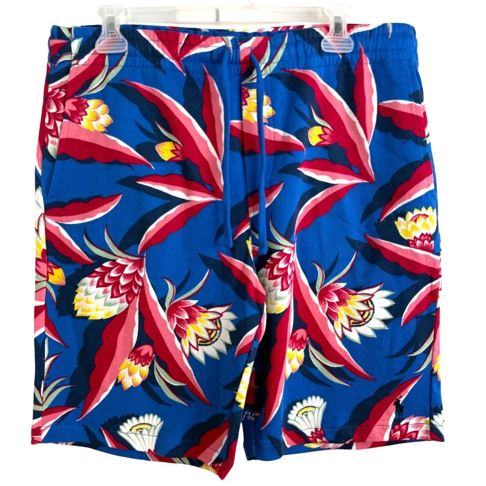 Polo Ralph Lauren Floral Terry Shorts Mens Blue Red Tropical Print 8.5